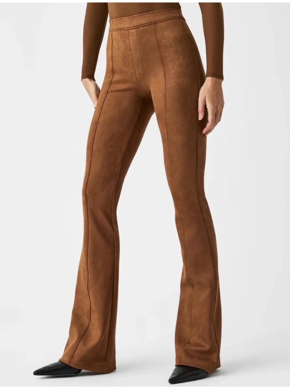 SPANX Faux Suede Flare Pants Bootcut Brown Size M